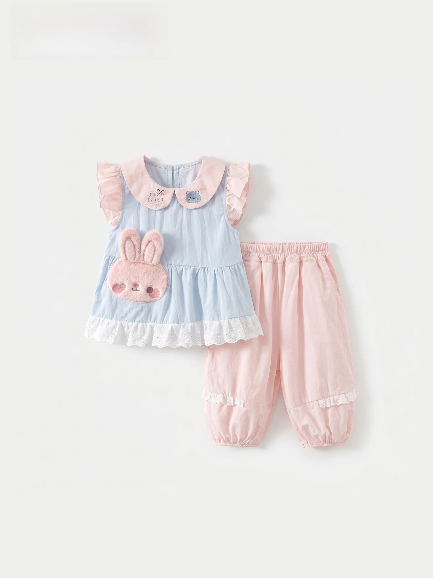la-chapelle-children's-summer-outfit-embroidered-rabbit-baby-pants-girls'-cartoon-cute-rabbit-stitching-baby-clothes-set