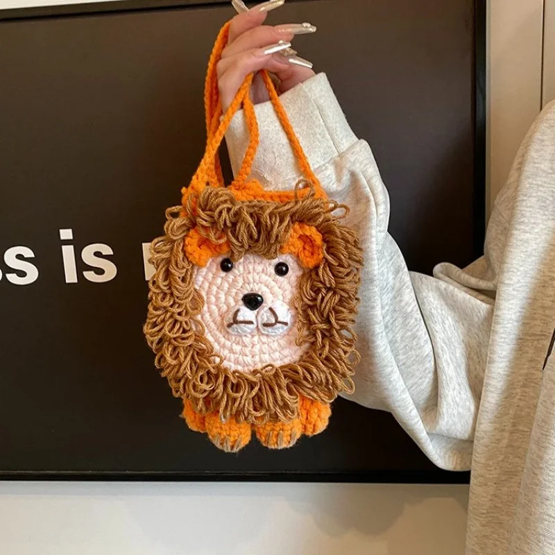 2025New Product Personalized Design Yarn Knitted Hedgehog Pattern One Size Zipper Shoulder Bag Sewing Thread Women's Bag