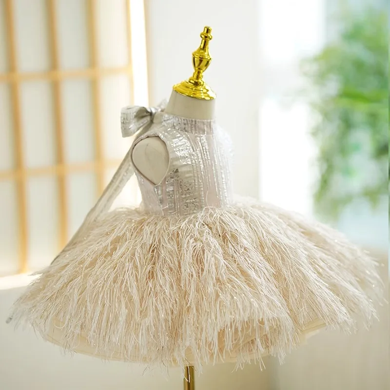 

Children's First Birthday Dress for Girls, Light Luxury Niche Flower Girl Princess Dress, Little Host Piano Performance Catwalk