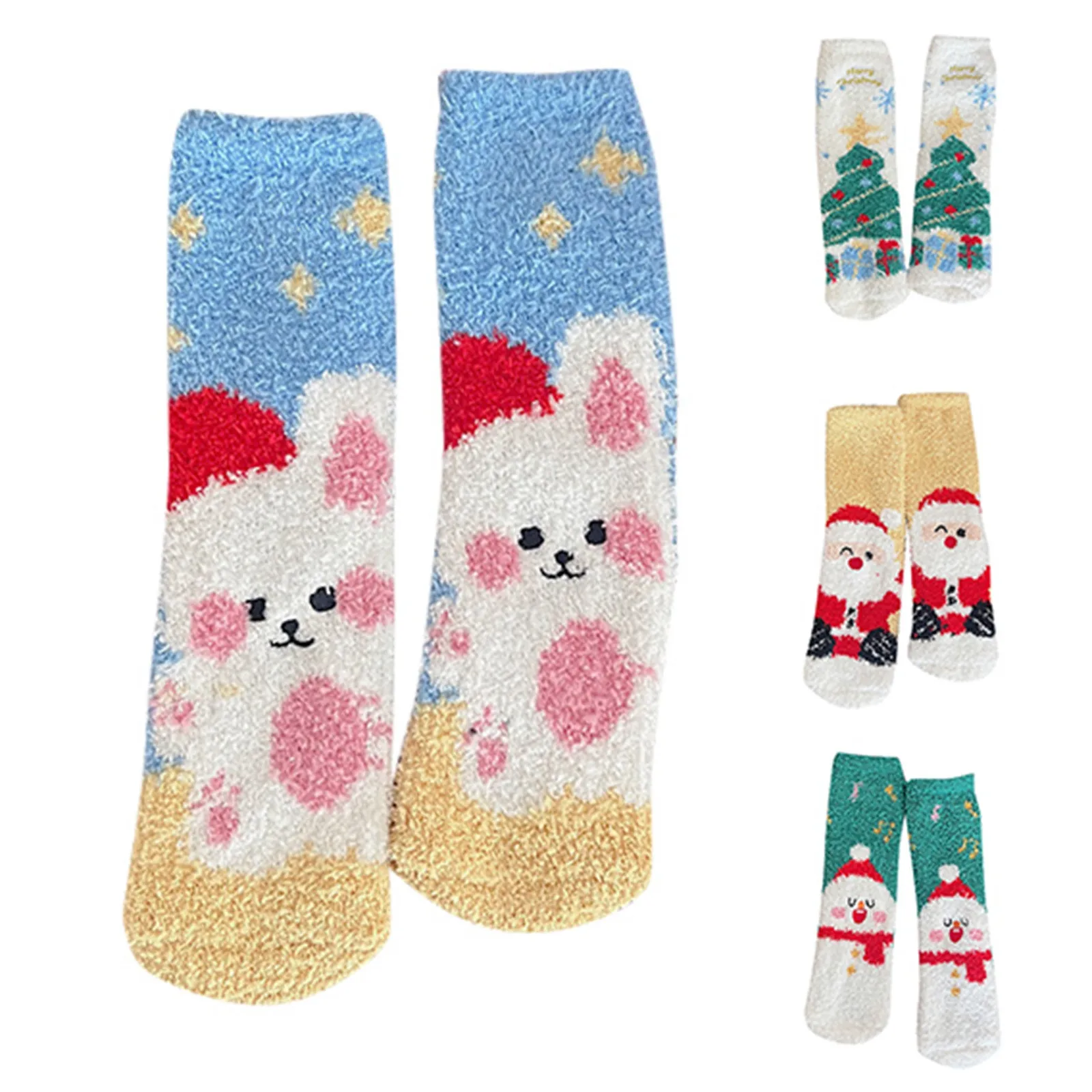 

Christmas Cute Coral Fleece Warm Mid Tube Women's Socks Winter Thickening Cartoon Floor Socks Soft Breathable Home Sock