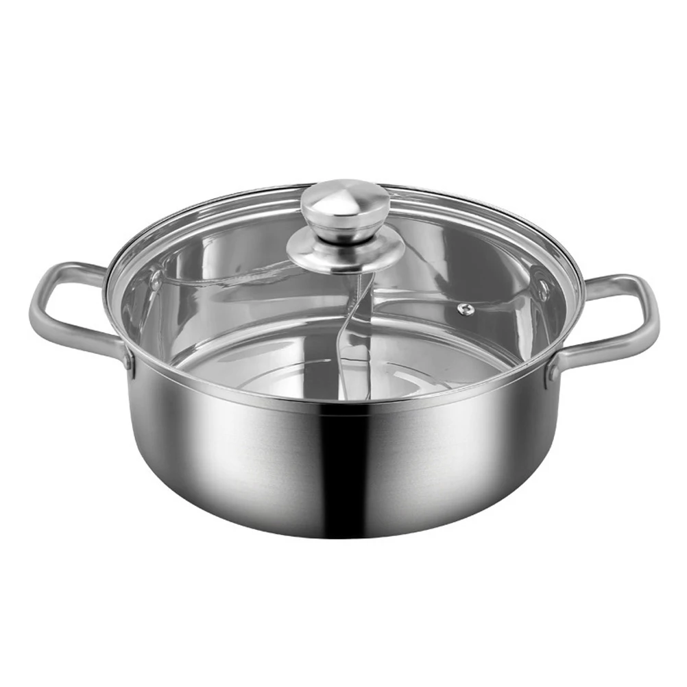 

1Pcs Stainless Steel Yuanyang Pot Dual Flavor Hot Pot with Grid Divider Vacuum Anti-Scald Handle for Induction Cooker Gas Stove
