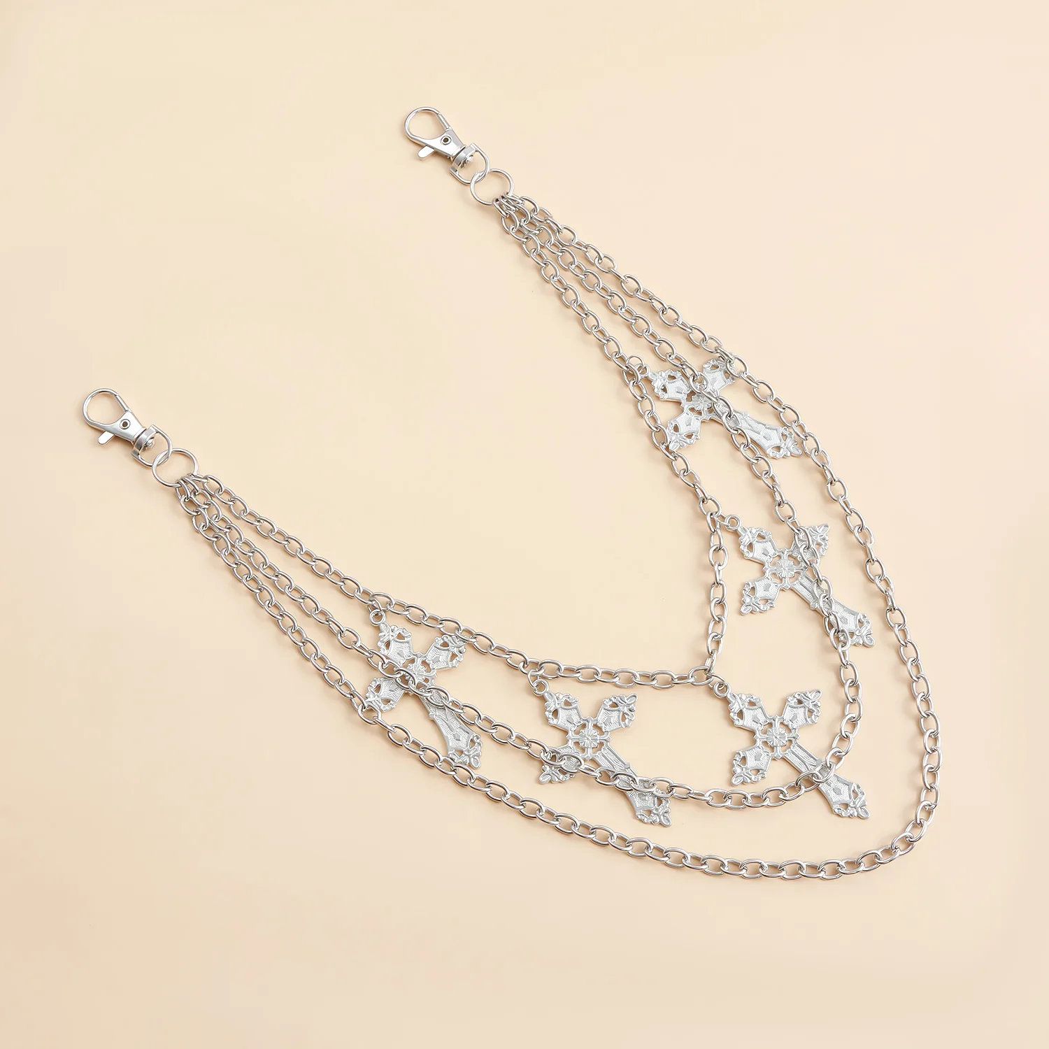 Silver Color Pants Chain Multi Layer Cross Pendant for Jeans Decoration Premium Metal Adjustable Sturdy Fashion Accessory