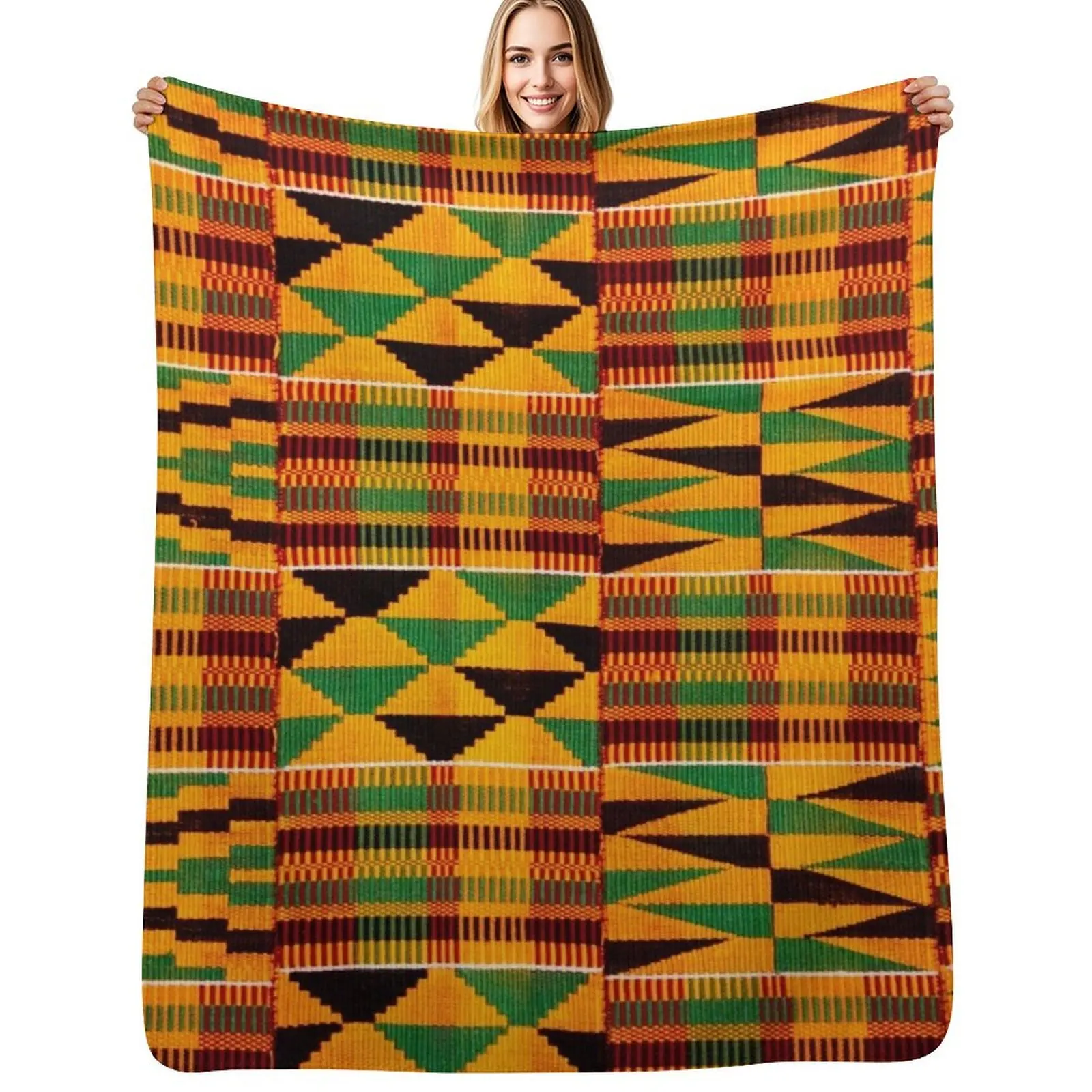 

African Pattern Authentic Kente Cloth Pattern African Ghana Design Throw Blanket Multi Use Warm Blanket for Living Room Bedroom