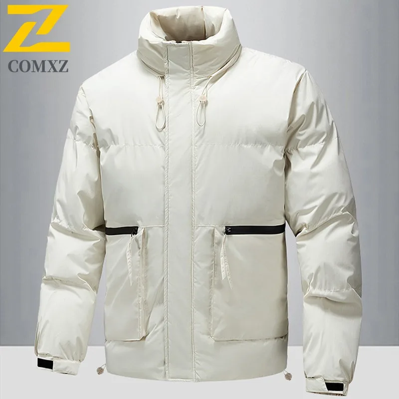 

COMXZ Winter Cotton Coat Men Stand Collar Outdoor Mountaineering Thickened Parker Coat Hiking Durable Scratch Resistant Garment