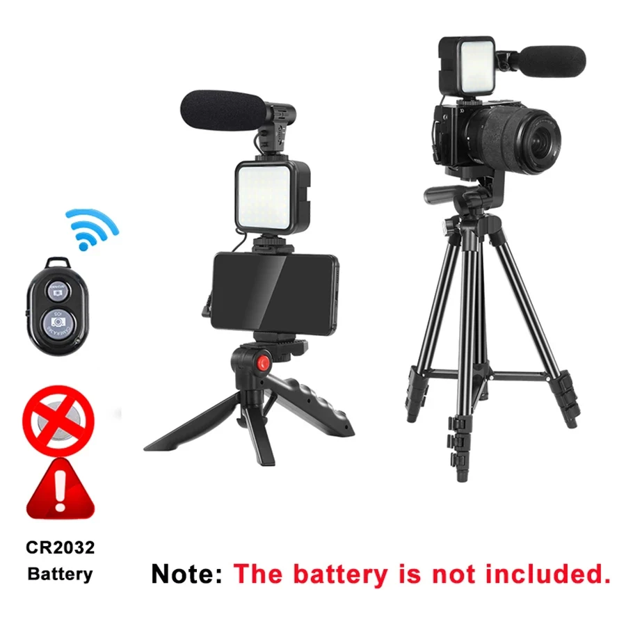 DSLR Camera Phone Vlog Tripod Vlogging Kit for Phone Interview Live YouTube Phone Holder Remote Control Microphone LED Light