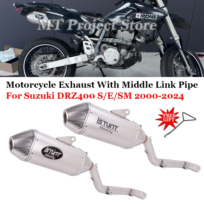 

For Suzuki DRZ 400 DRZ400 S E / SM DR-Z 400 DRZ-400 2000 - 2024 Motorcycle Exhaust System Escape Middle Link Pipe With Muffler
