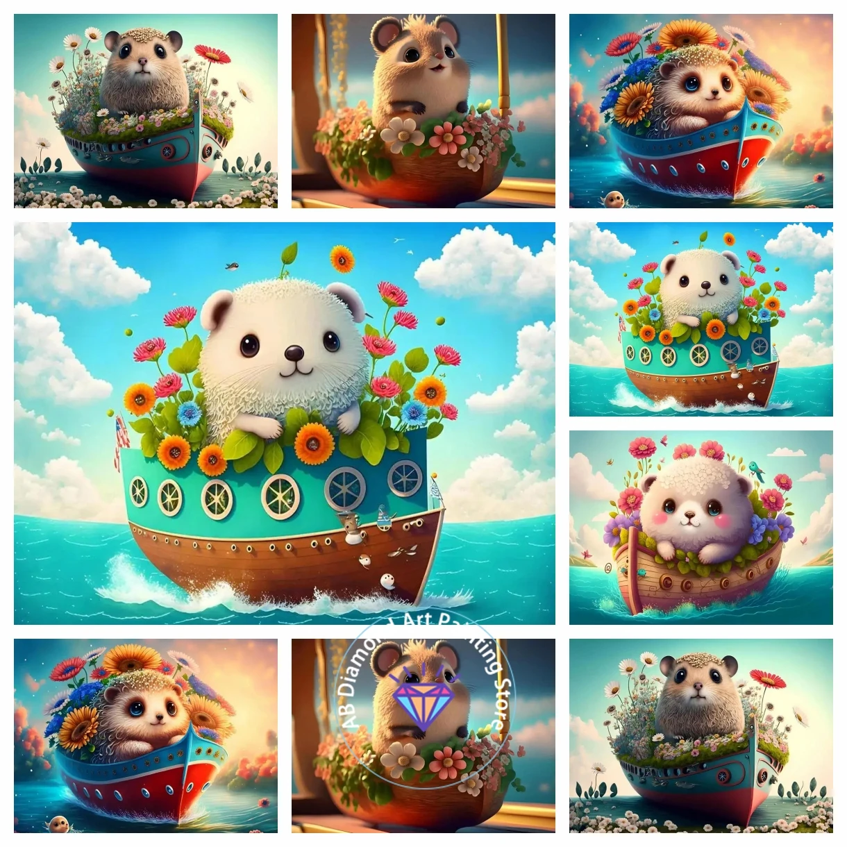 

AB Diamond Painting 5D DIY Mosaic Animal Cute Ship Floral Hedgehog Cross Stitch Embroidery Jewelry Kit Bedroom Decoration Crafts