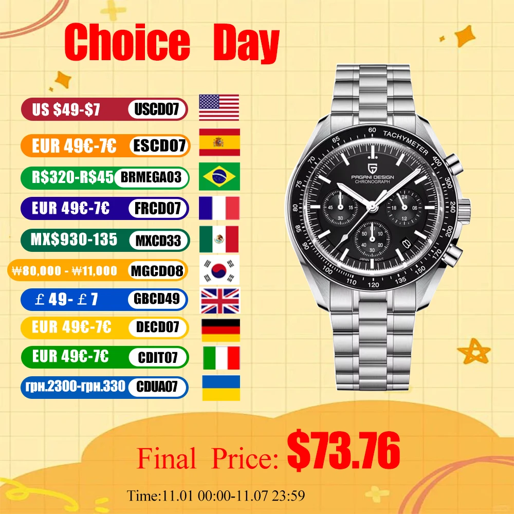 2025 New Mens Watches PAGANI DESIGN Luxury Quartz Watch For Men VK63 Chronograph AR Sapphire Mirror Ceramic Bezel Luminous Clock