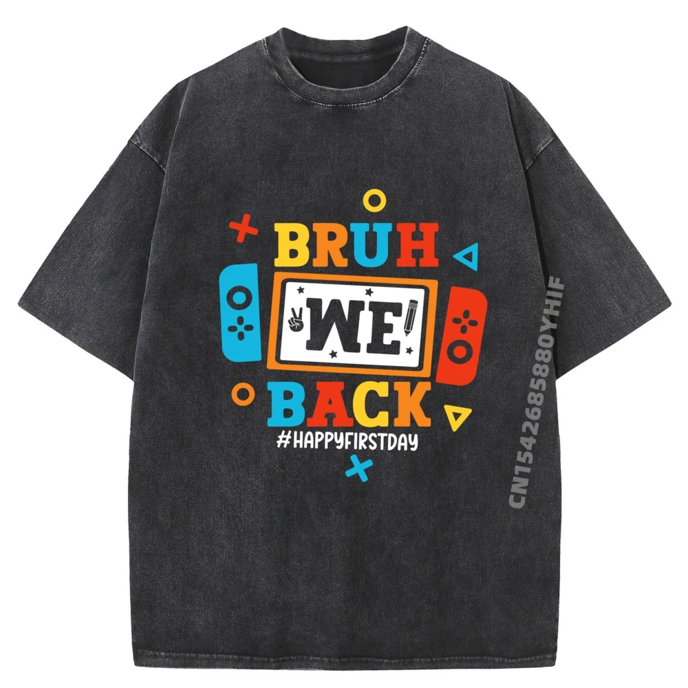 

Pause Game Bruh We Back To School Hiphop Streetwear Mens Funny Washed Shirt Hot Sale Printed Clothes Male Tops