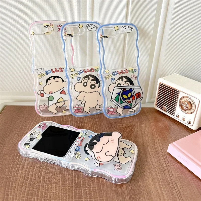 Cute Crayons shinchans with stand cartoon Phone Case for Samsung Galaxy Z Flip 3 4 Hard PC Back Cover for Z Flip 5 Case Case