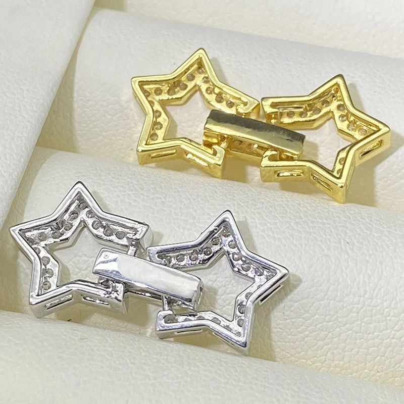 1pcs Wholesale Zircon Inlay Hollow Five-pointed Star Necklace Bracelet Clasp Jewelry Accessories Connector Clasp DlY Accessories