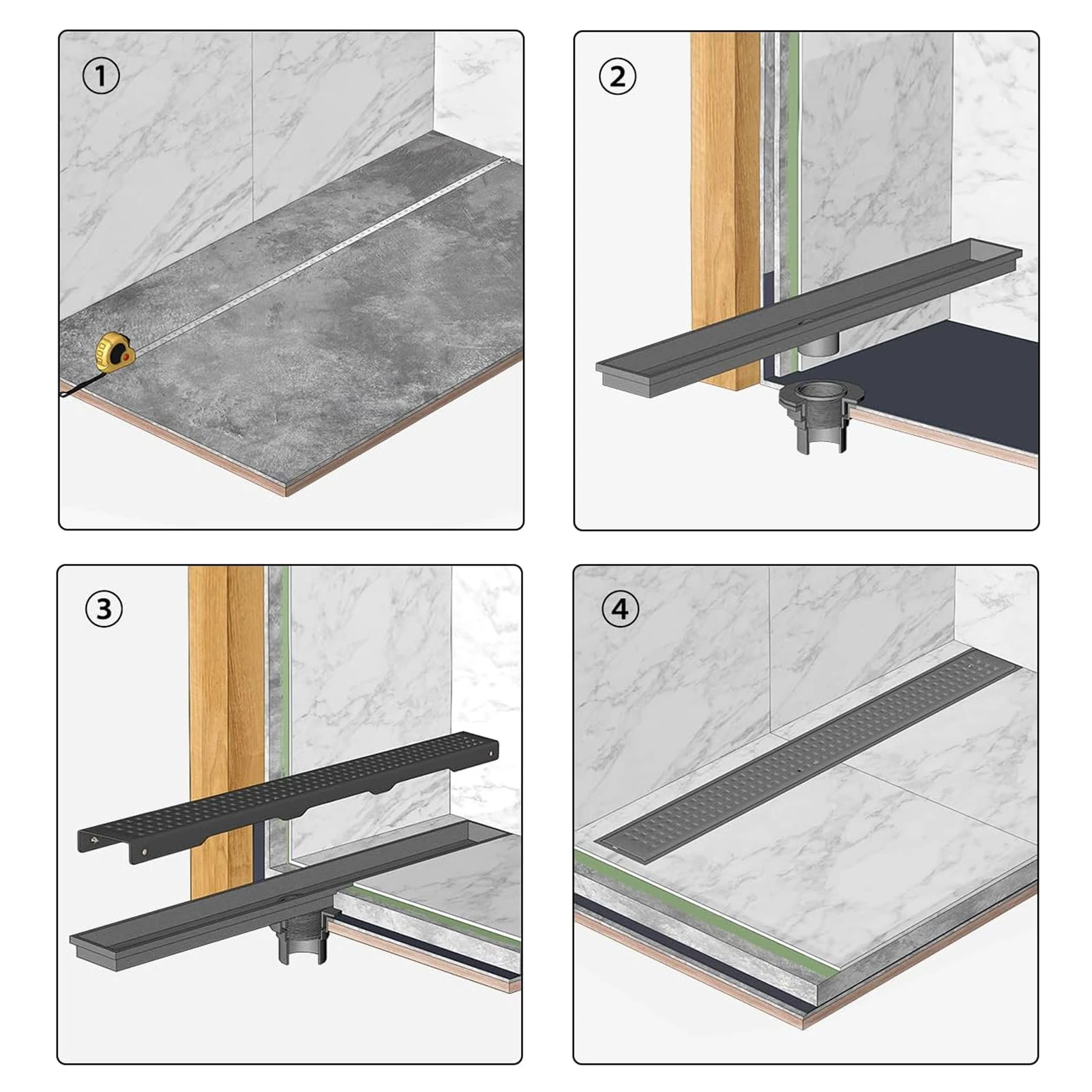 استنزاف دش خطي، استنزاف خطي عالي التحمل 48 بوصة، استنزاف الحمام مع مصفاة شعر للطابق السفلي والمطبخ والطابق السفلي #6