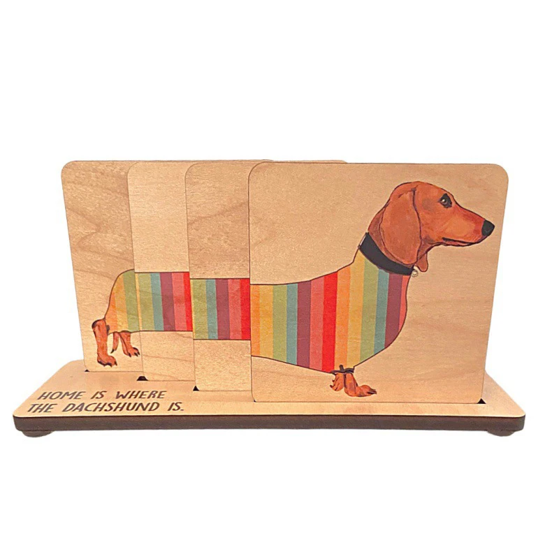 

Dachshund Coasters For Drinks 4X Cute Dachshund Dog Decorative Coasters Wood Cup Cushion With Base Bar Decorations For Coffee