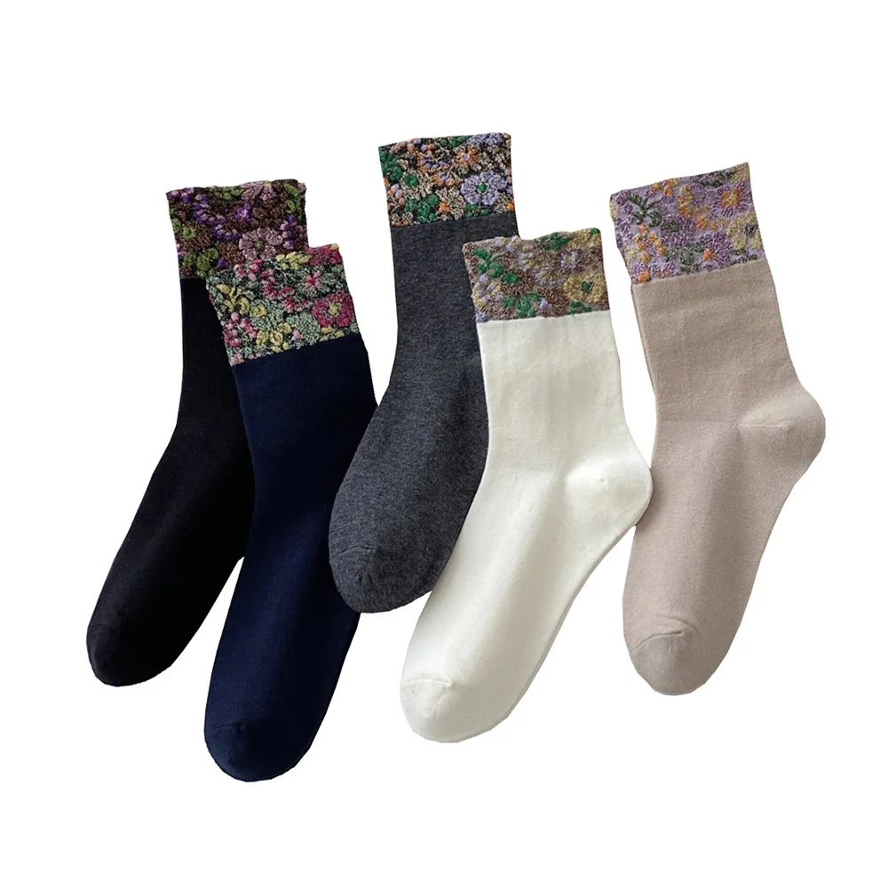 5 paar Süße Nette Metall Beschichtete Faser Druck Frauen Socken Koreanischen Stil Lange Herbst Winter Mode Straße Zubehör Frau Socken