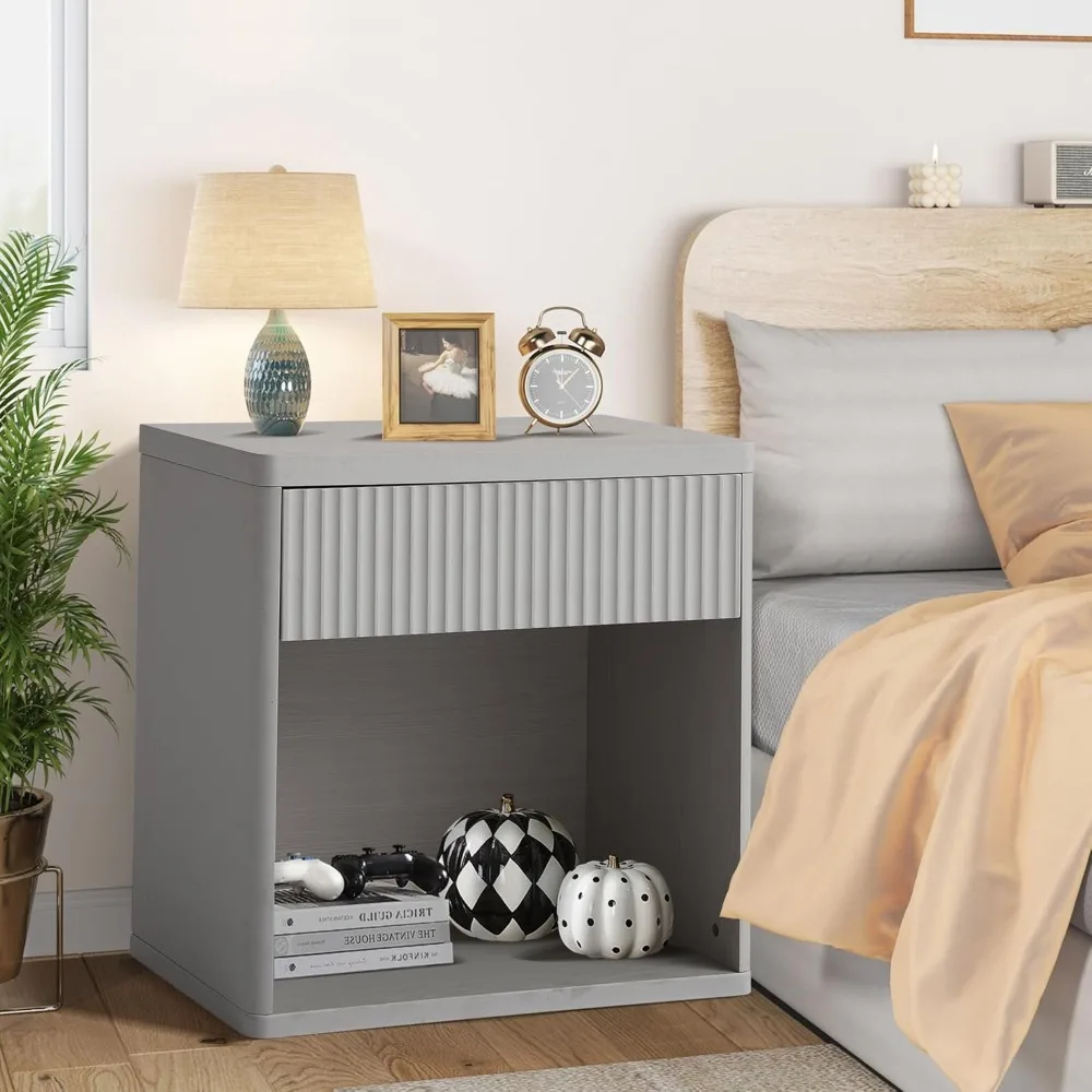 

Nightstand with Drawer - 22.8" W Large Night Stand Bed Side Table End Table w/Storage, Mid Century Modern Bedside Night Stands