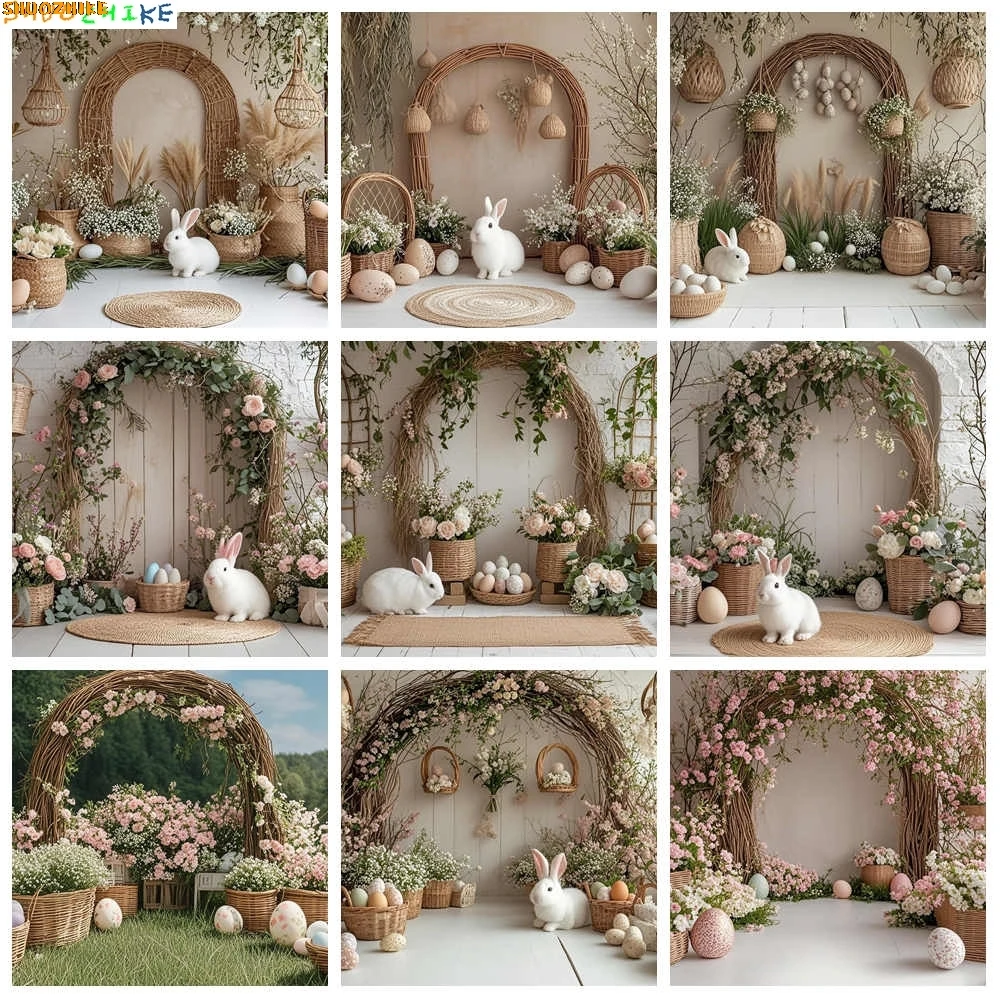 

Garden Flowers Easter Day Photography Backdrops Birthday Party Bridal Baptism Rabbit Eggs Photo Studio Background Props NY-01