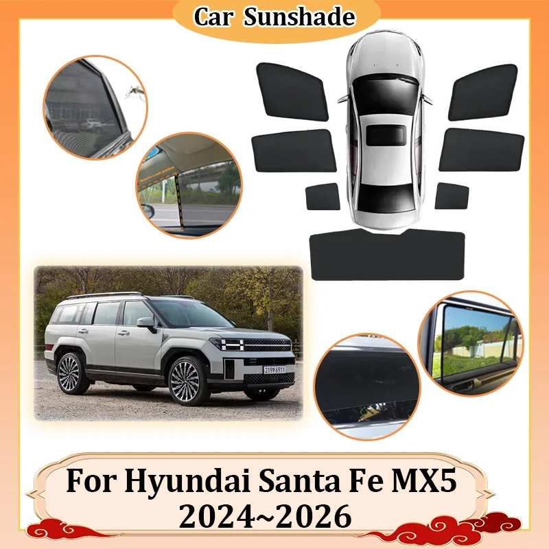 

Sun Visor For Hyundai Santa Fe MX5 2024 2025 2026 Mesh Magnetic Sunshade Window Sunscreen Privacy Curtains Cover Car Accessories