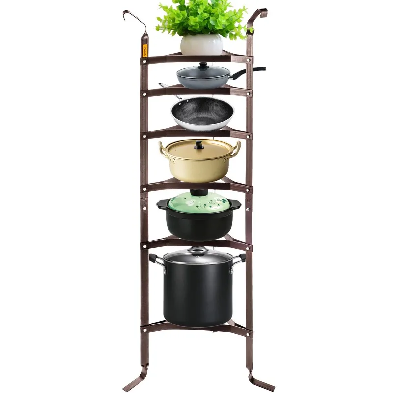 6-Tier Cookware Stand,  Carbon Steel Multi-Layer Pot Rack,  Bronze Cookware Storage Tower,   Pots, Baskets and Kettles Storage