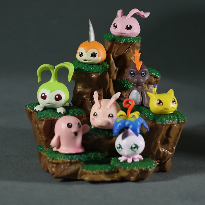 Digimon Mini-Figuren, 8 Stück/Box mit Rockwork-Basis – Anime-Desktop-Display, PC-Gehäuse-Dekor – Baby II Evolution-Modellset