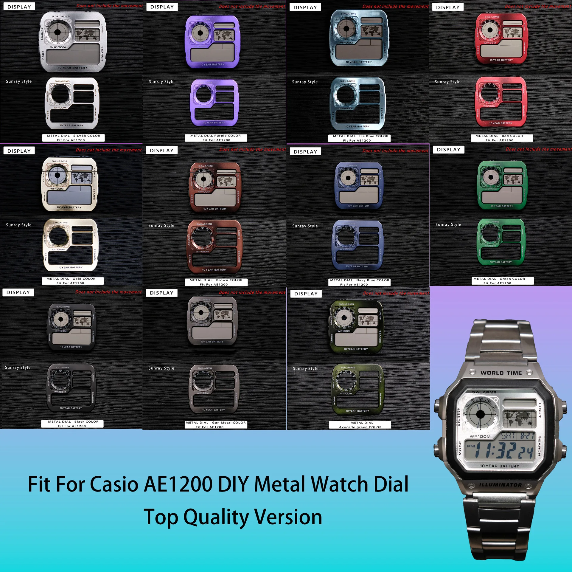 Modification Dial Kit for Casio AE-1200 Watch Japanese Copper Watch Face with Film for Module 3299 Replacement Upgrade Part