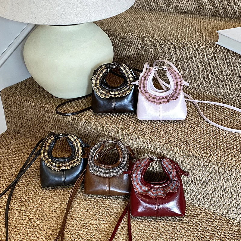 

Retro Lipstick Crossbody Bag Adjustable Straps Lace Small Shoulder Pouch Waterproof Lightweight Leather Mini Kids Handbag Women