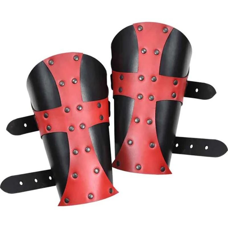 อัศวินยุคกลาง Templar Crusader Arm Guard เกราะ Steampunk PU หนัง Bracer Gauntlet สายรัดข้อมือนักรบ Cosplay Prop