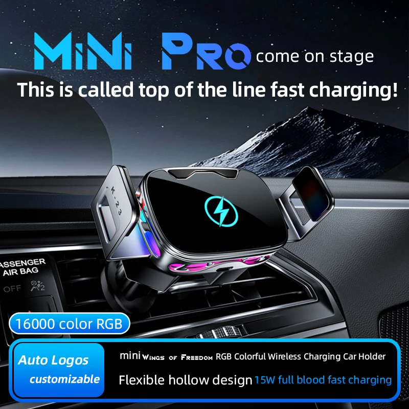 

Car Phone Holder 15W Wireless Charger Stand for IPhone Samsung Xiaomi Car Air Outlet Mount Charger for Magsafe LED Light