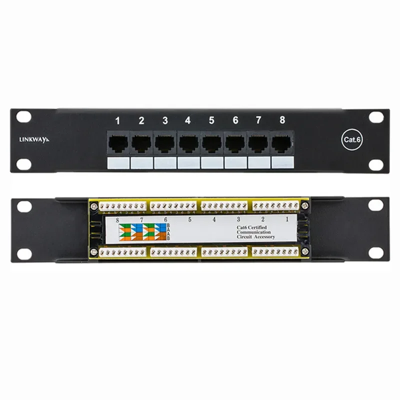 Network Adapter 8 Port CAT6 Patch Panel 10 Inch 1U Rack Mount for Household Distribution Frame Weak Current Box RJ45 8P8C Socket