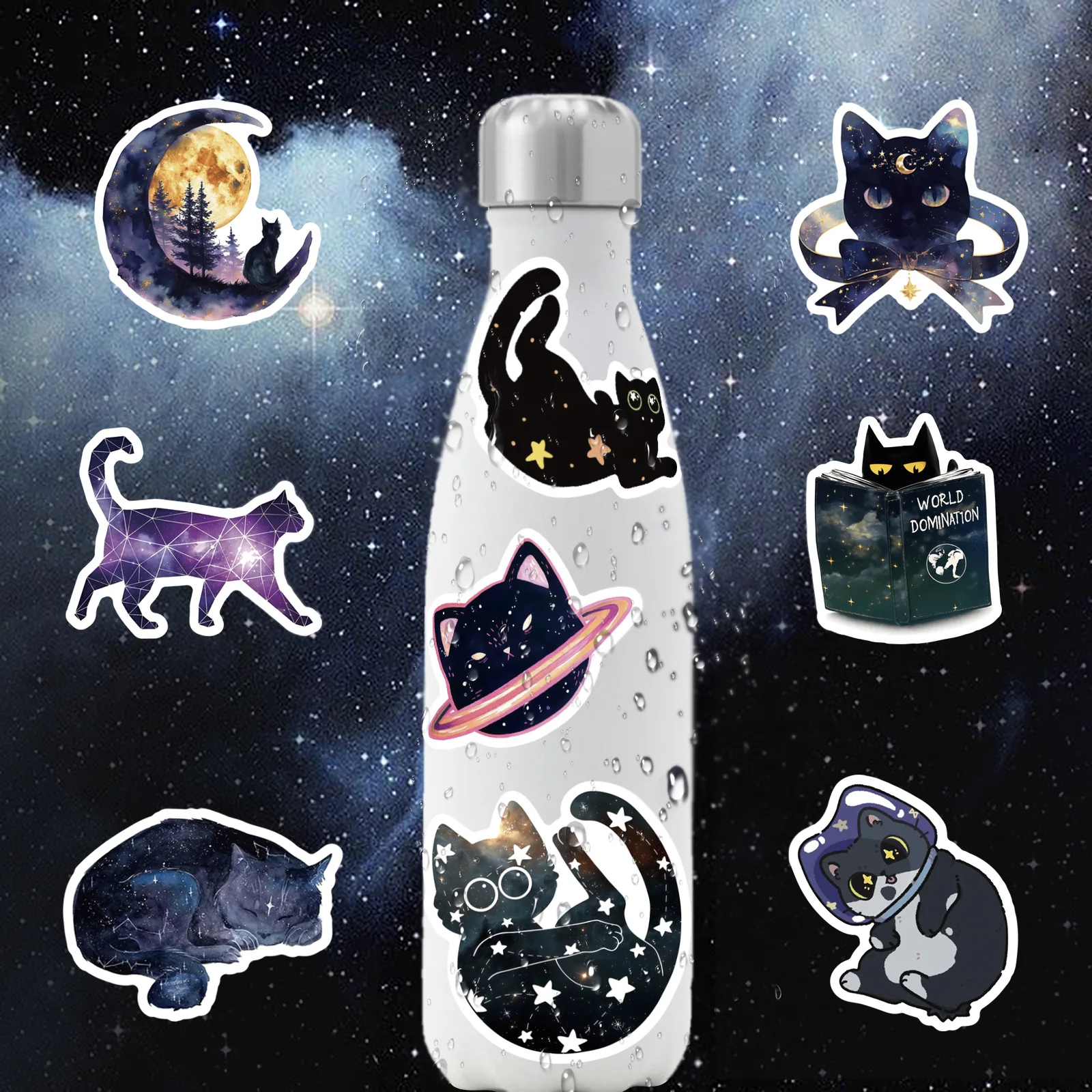 10/50 Uds. Pegatinas de gato de cielo estrellado de dibujos animados divertido lindo gatito creativo fresco decorativo garabatos decorativos para álbum de recortes