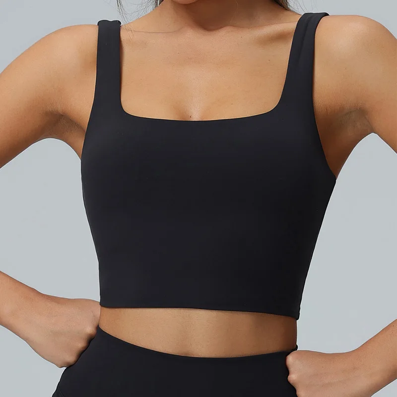 Summer women's sexy sleeveless top, square neck vest, camisole style sleeveless crop top, slim fit, solid color inner vest