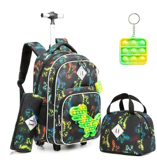 Conjunto de mochila escolar para meninos, mochila escolar com rodas, lancheira, mochila com rodas, mala de viagem