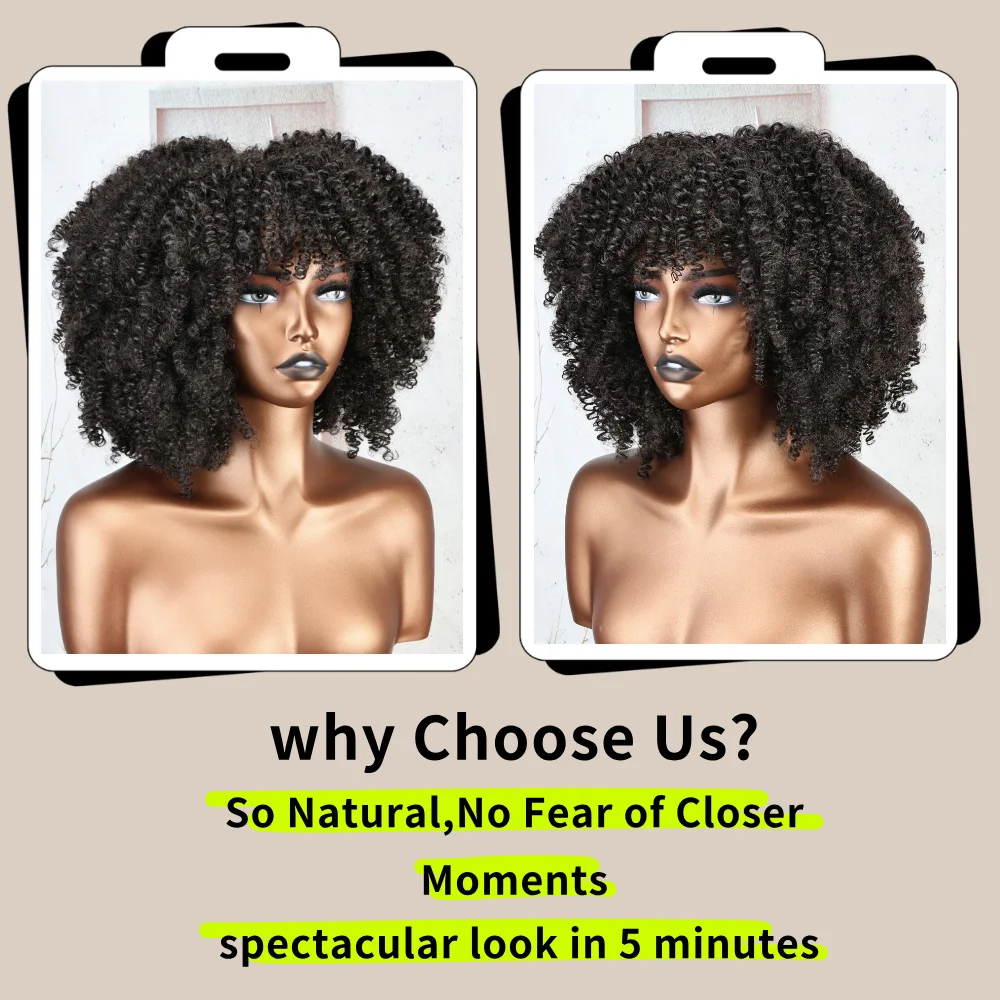 X-TRESS Dark Brown Color Synthetic Wigs 8 Inches Afro Curly Hair with Bangs for Women Kinky Curly Machine Made Fashion Hairstyle