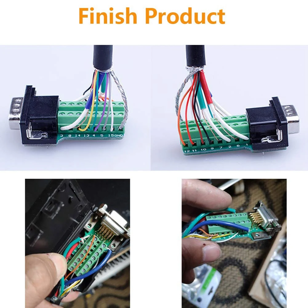 4Packs VGA DB15 3 Row Solderless Male/Female Quick Connector, 3+9 D-SUB 15 Pin Port Terminal Breakout Connector Board