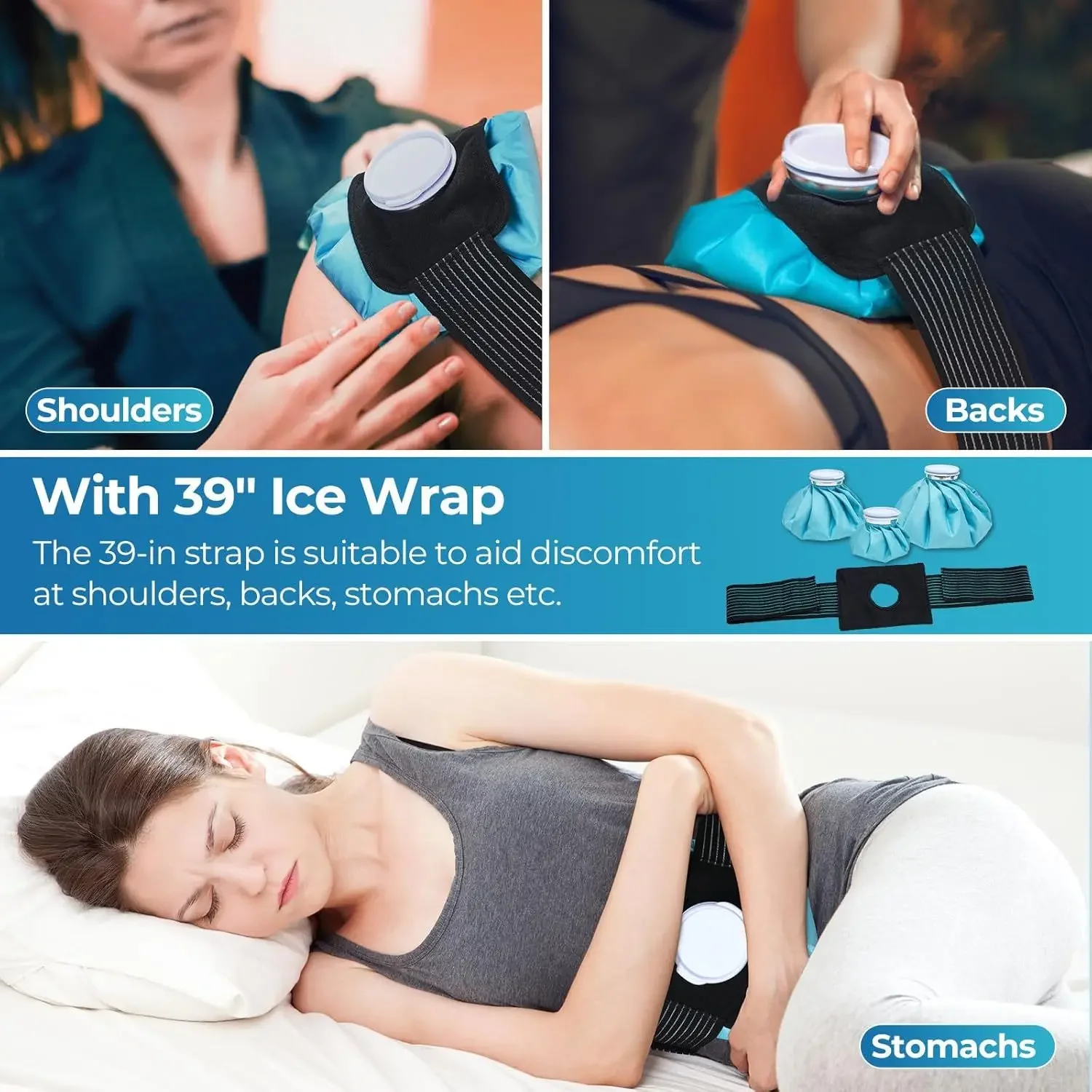 Sac de glace réutilisable chaud et froid, support élastique respirant, rond, sac de glace [6 po, 9 po et 11 po], thérapie chaude, 50-60 ℃