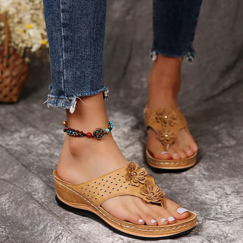 Flower Decoration Summer Women's Wedge Sandals Casual Clip Toe Platform Sandals Comfortable Roman Shoes Plus Size 43 for Women
