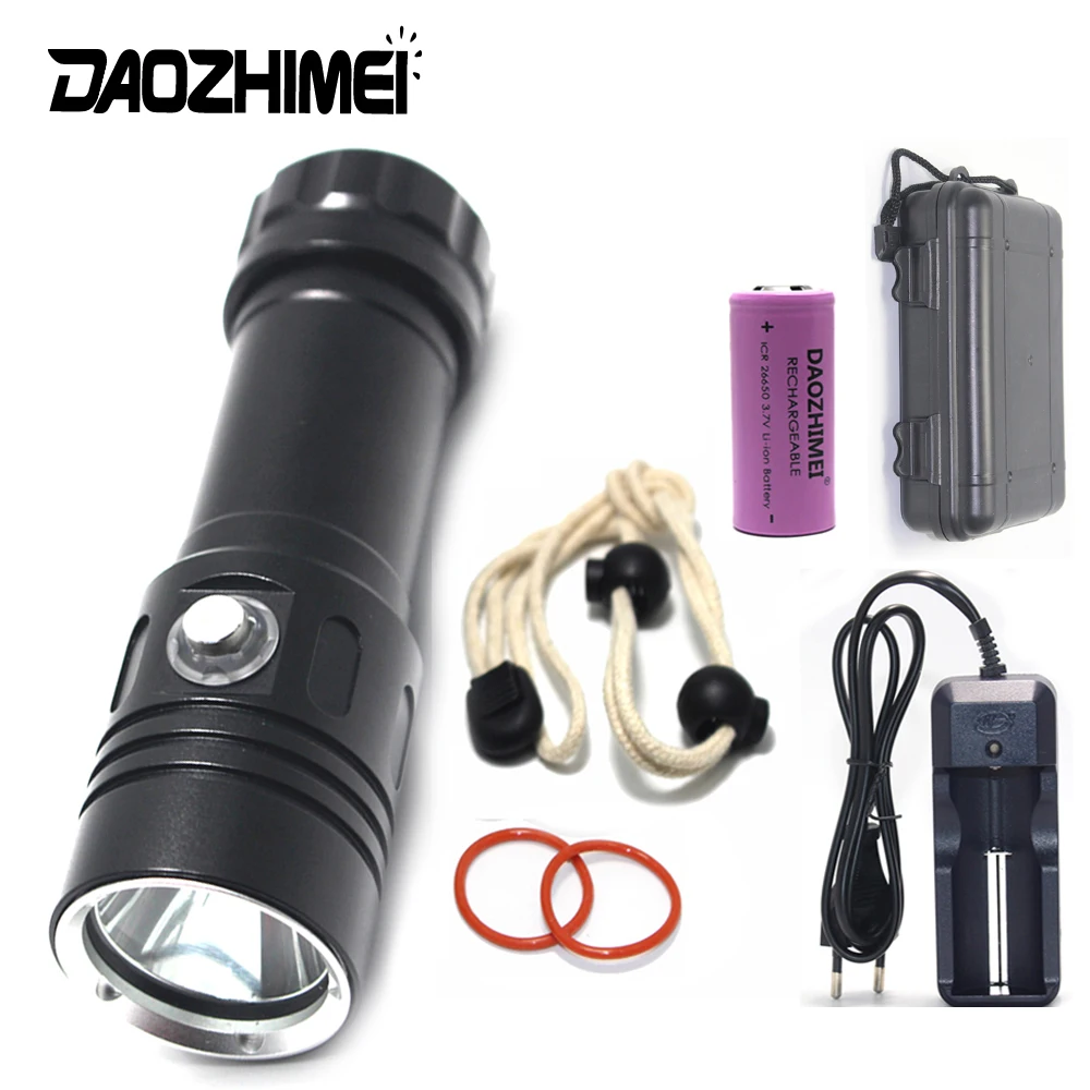 Powerful Diving flashlight L2 LED White/Yellow light 6000lumen Underwater 80 Meter 26650 Waterproof Scuba lanterna dive Lamp