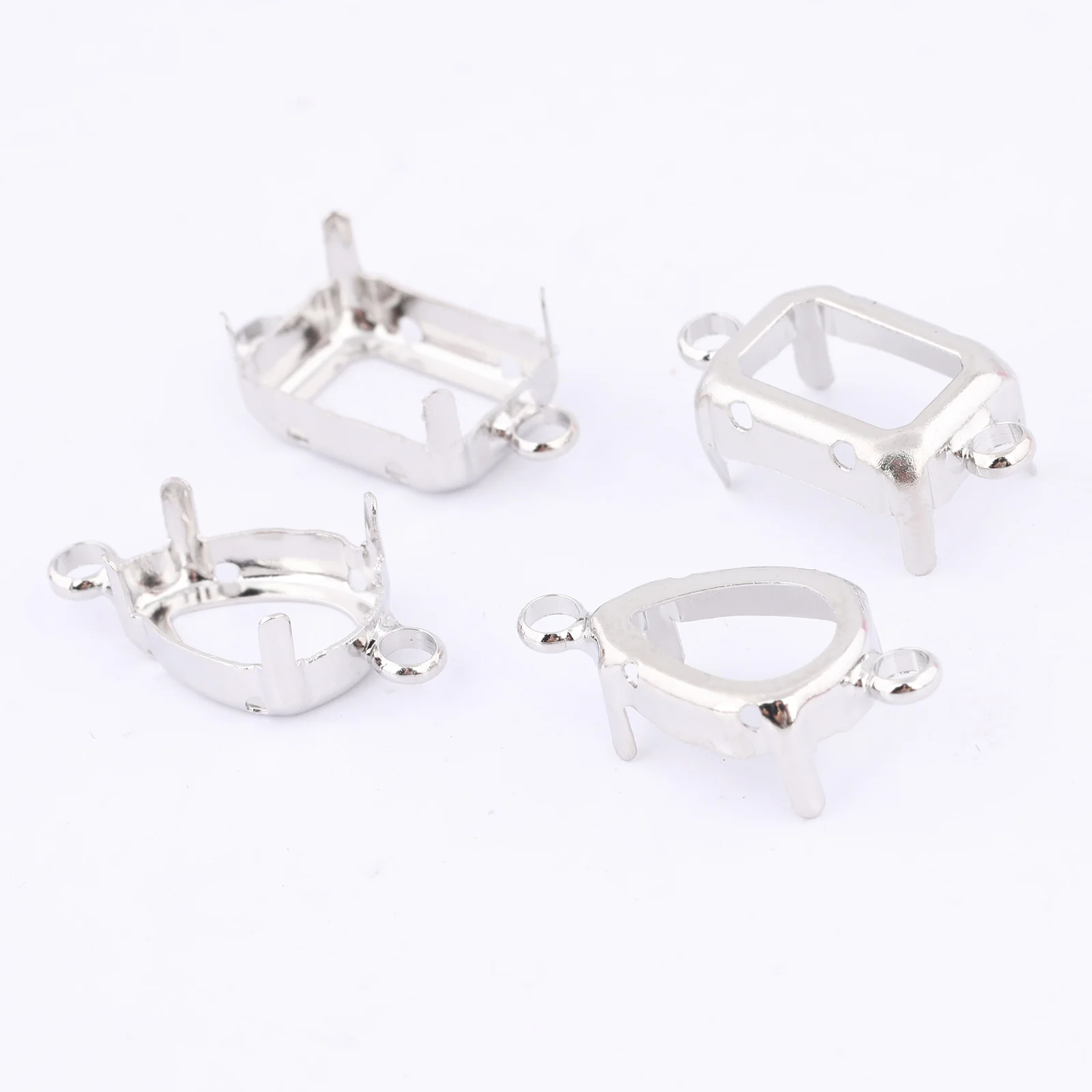 20pcs Earring Bracelet Connector Claw Base Setting Blanks For 10x14mm Rectangle Teardrop Rhinestones Diy Jewelry Making