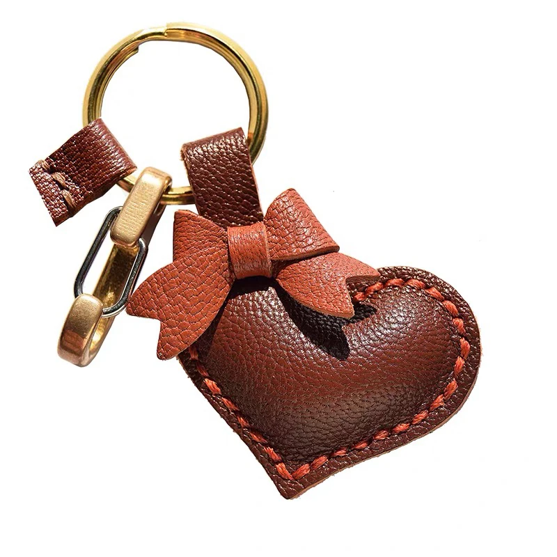 Handmade Leather Love Heart Keychain Bag Charm Valentine Gift for Women