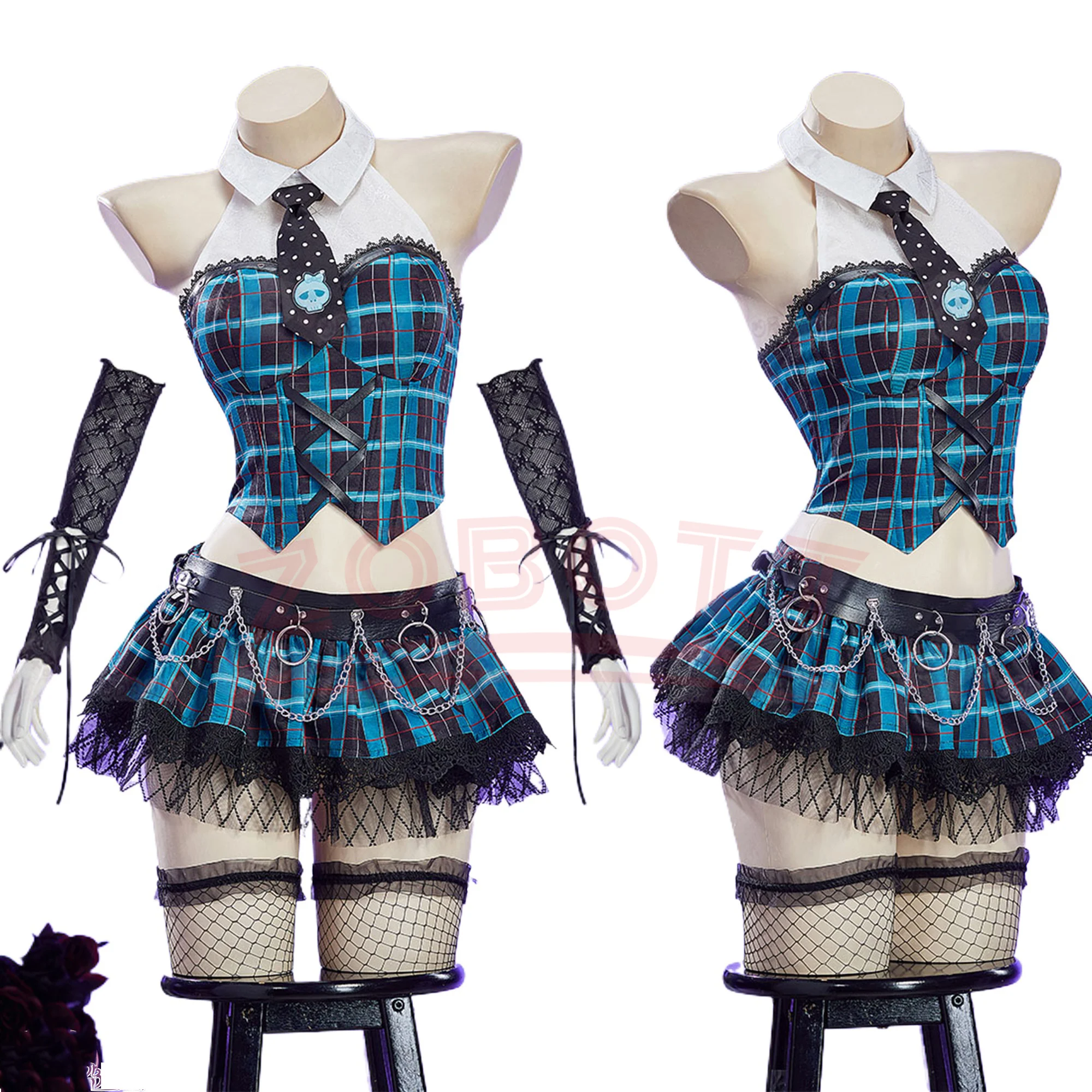 Disfraz de Monster Cos High Frankie Stein para mujer, disfraz sexy de fiesta de Halloween, uniforme de fantasía, accesorios, calcetines, conjunto gótico nuevo