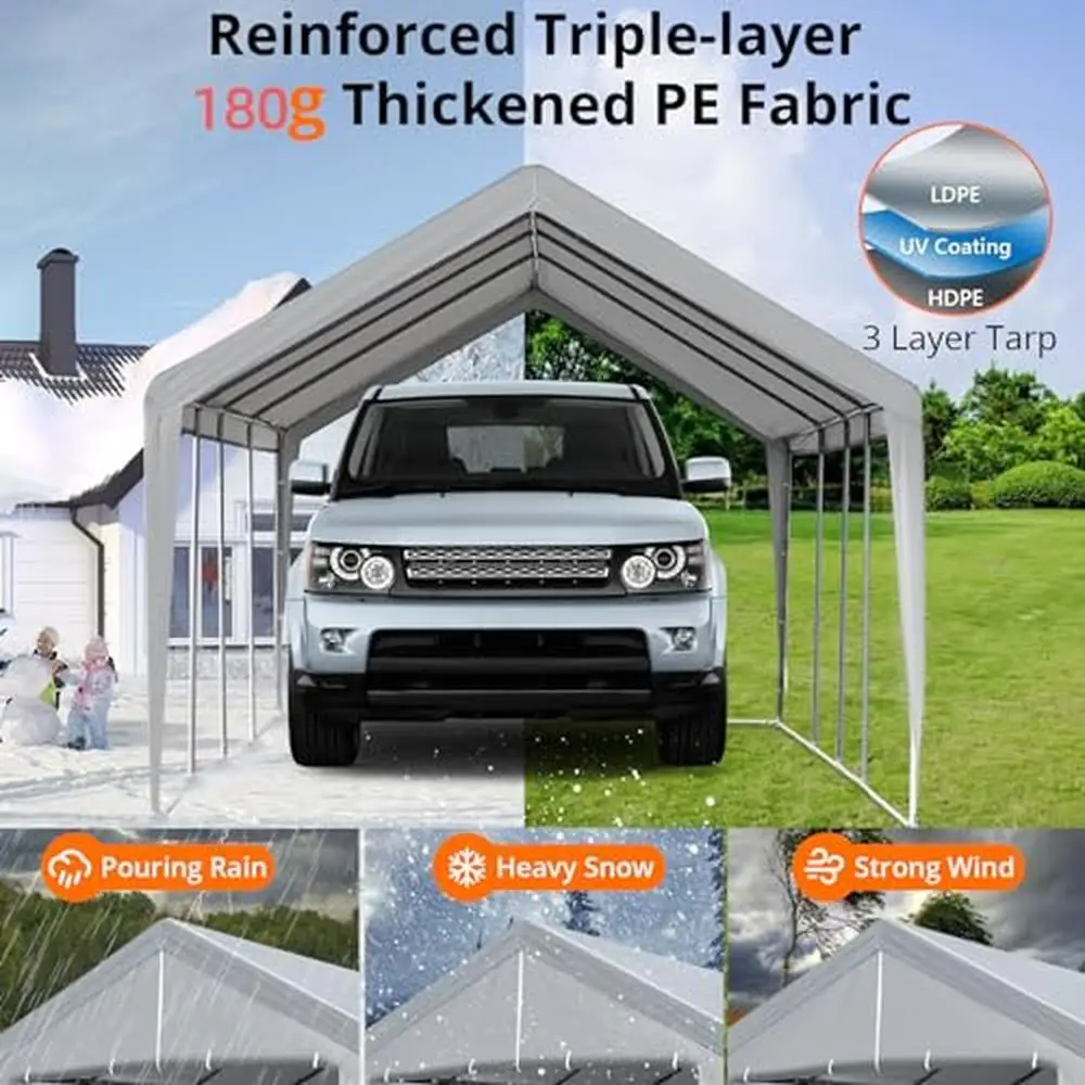 Carport Canopy 13x25 FT Heavy Duty Portable Garage with Removable Sidewalls & Zipper Doors Waterproof Cover & Sturdy Metal Frame