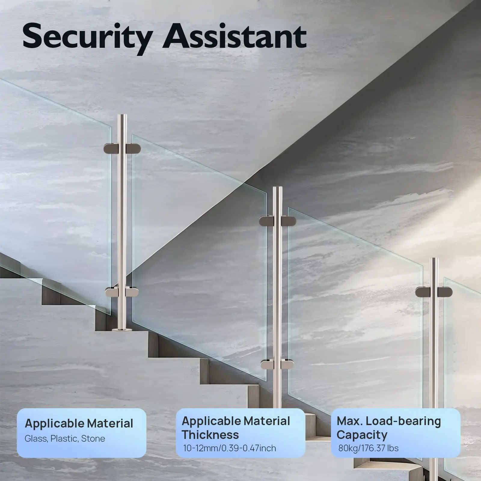 Glass Stair Railing Post System, 90Cm/35.43In Stainless Steel Middle Post Glass Balustrade Railing Post Indoor & Outdoor Guardra