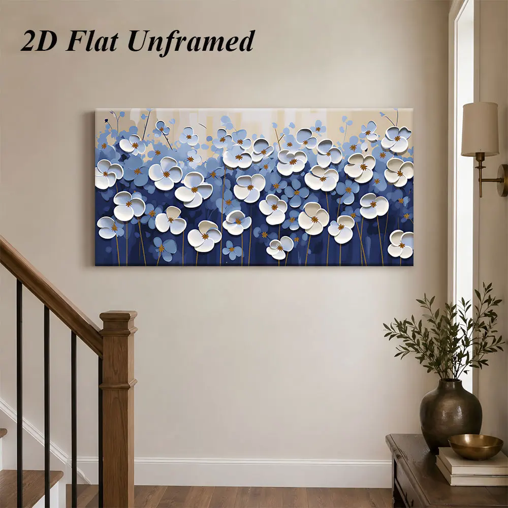 1 modern minimalist blue flower frameless decorative painting, living room, bedroom, study, art home decoration, light luxury ab