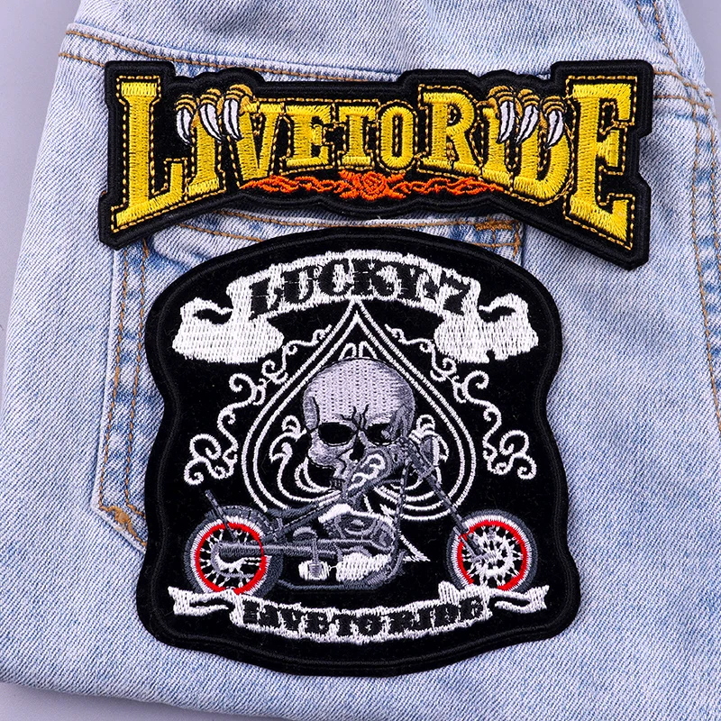 Live To Ride Fusible Patches For Clothes Eagle Emblem Embroidery Patches For Clothing Motorcycle Iron On Patch For Jacket DIY