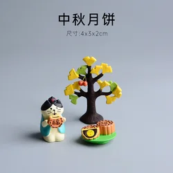 ZAKKA Miniatures Cat Eat Moon Cakes The Mid-Autumn Furnishing Articles Handicraft Series Toy Figurines Desktop Decoration Crafts