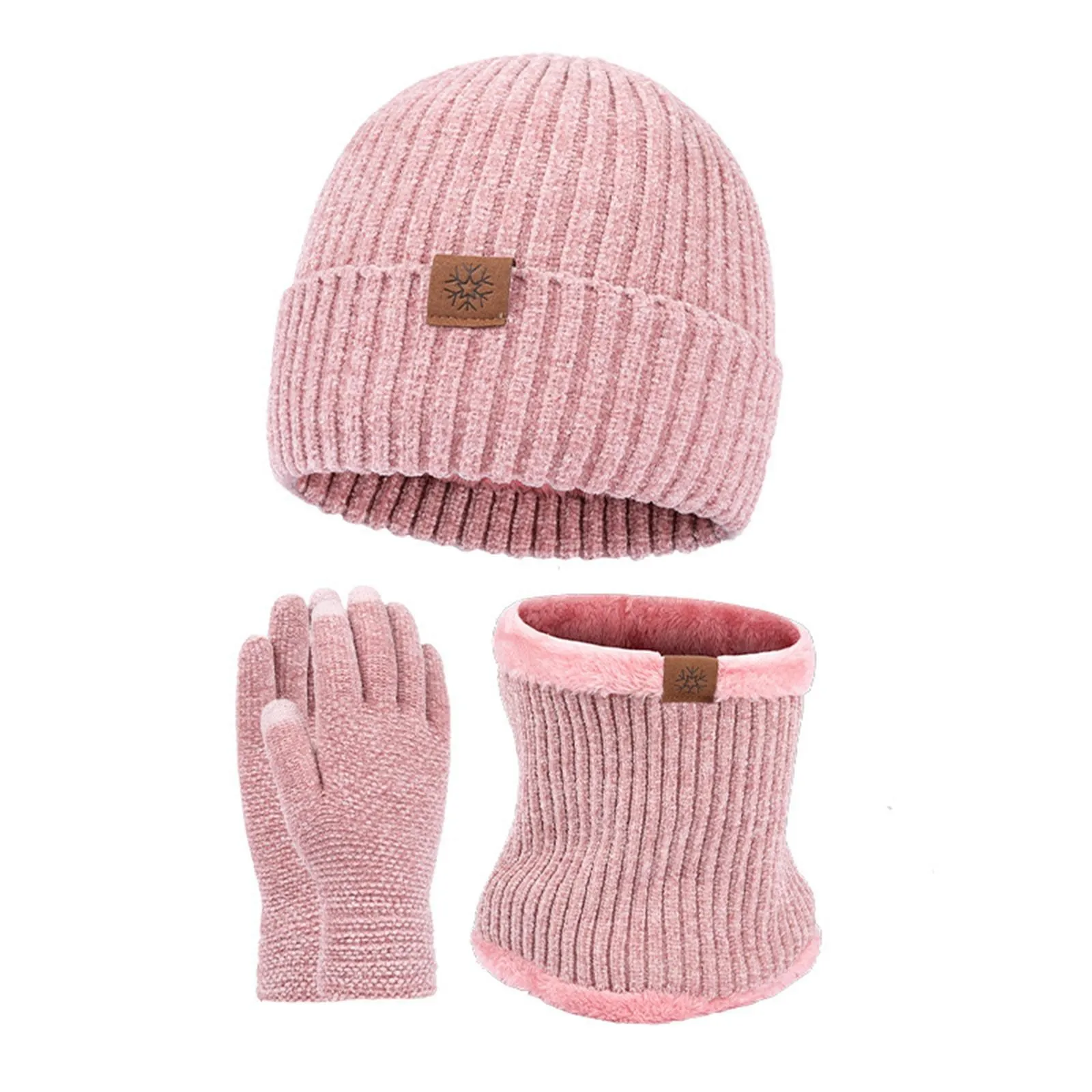 Winter Keep Warm Set Unisex Beanie Telefingers Gloves Fleece Lining Scarf Male Woolen Knitted Hat Scarf Gloves Three Piece Sets