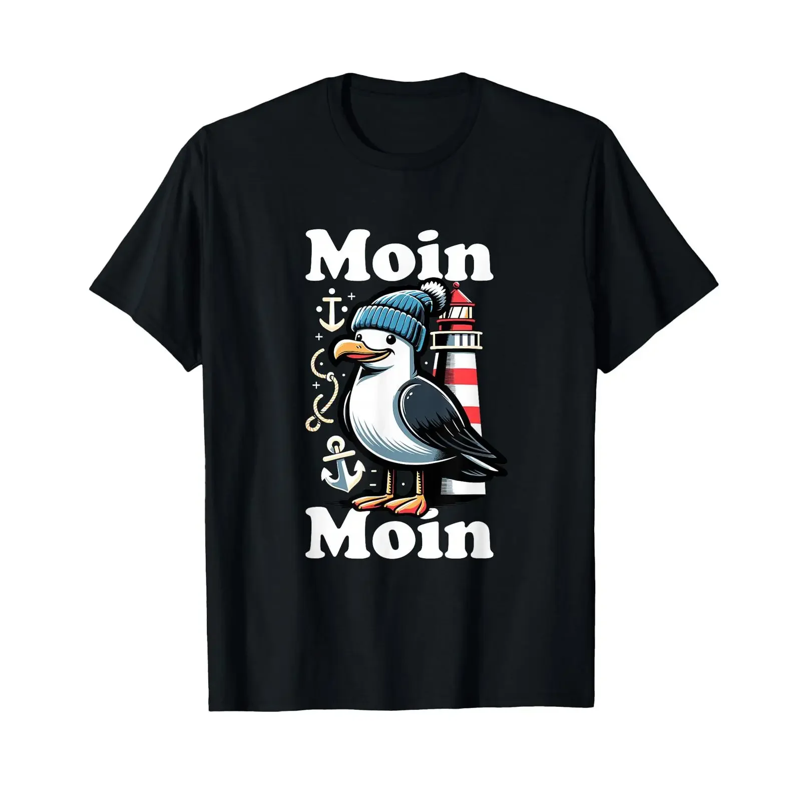 Moin Seagulls Baltic Sea and North Lighthouse Anchor Lake T Shirt black vintage Washed Slightly Comfortable Casual Unisex