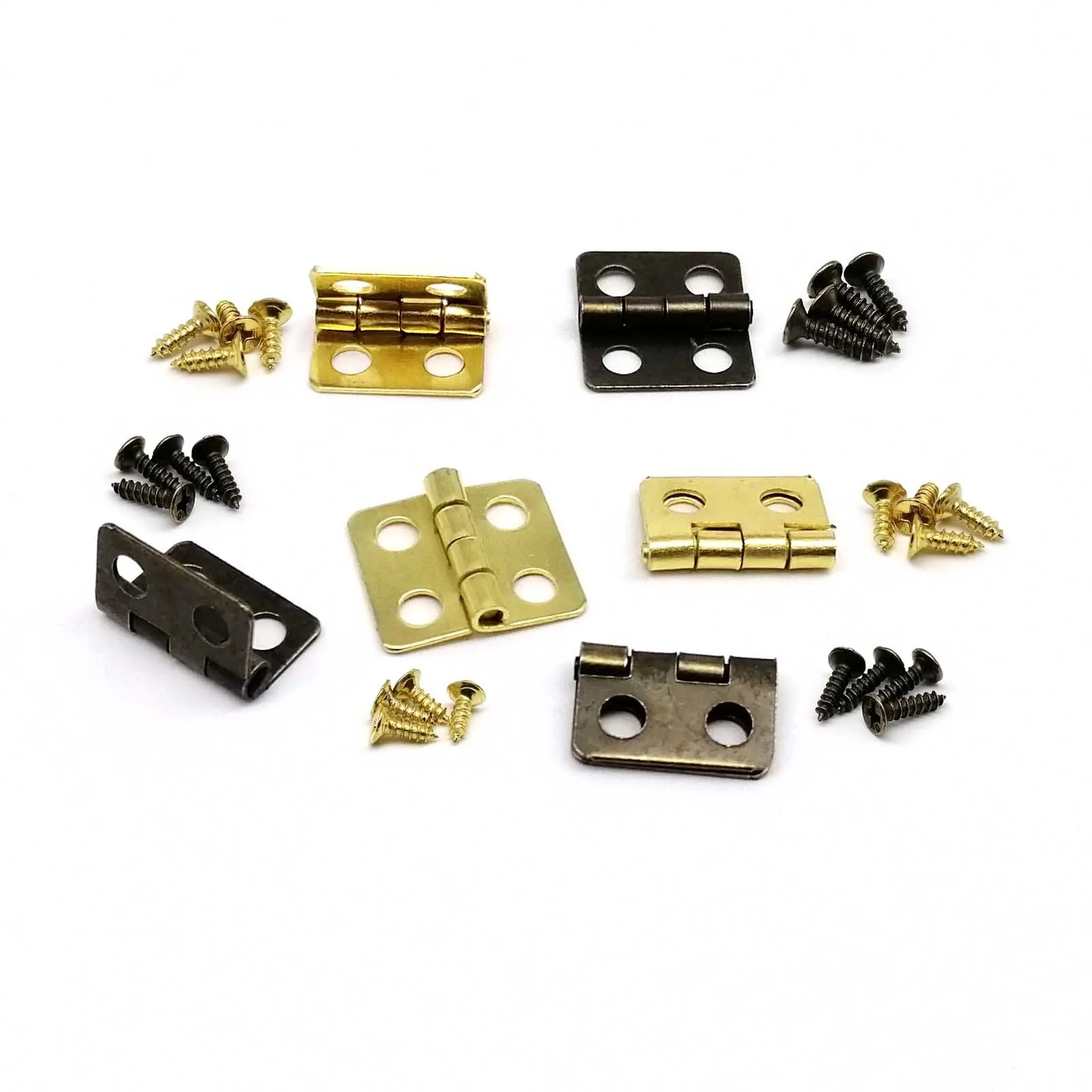 12pcs Mini Small Wooden Box Hinge with Screw for Jewelry Chest Gift Wine Music Case Dollhouse Cabinet Door Golden Bronze 12x13mm