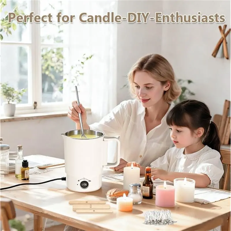 A67P-Electric Wax Melting Pot Kit With Thermometer,800ML Wax Melter For Candle Making,DIY Making Supplies UK Plug