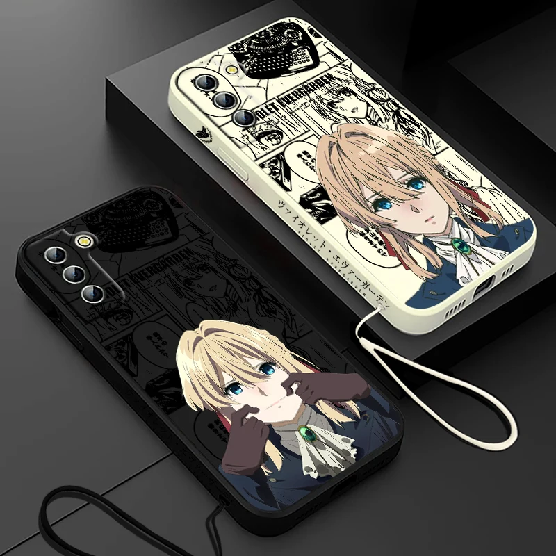 Anime Violet Evergarden Phone Case For Samsung Galaxy S24 S23 S22 S21 S20 Pro FE Plus Ultra Liquid Left Rope Cover