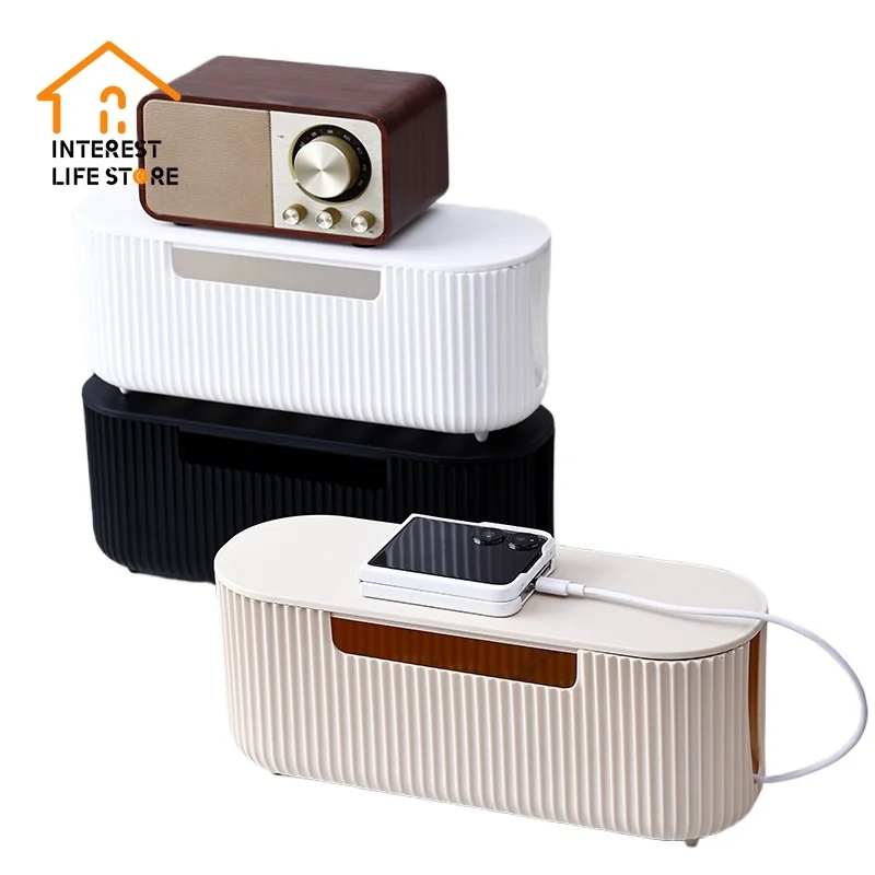 

Hot Large Cable Management Box Bamboo Cover Wire Junction Board Storage Box Hide Wires Power Strips Desk Shelf Cable Organisers